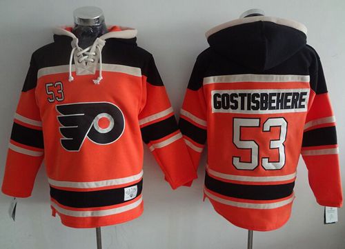 Flyers #53 Shayne Gostisbehere Orange Sawyer Hooded Sweatshirt Stitched NHL Jersey