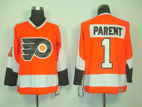 Flyers #1 Bernie Parent Orange CCM Throwback Stitched NHL Jersey