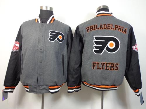 Philadelphia Flyers Blank Satin Button Up Grey NHL Jacket