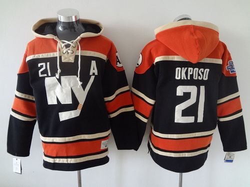 Islanders #21 Kyle Okposo Dark Blue Sawyer Hooded Sweatshirt Stitched NHL Jersey
