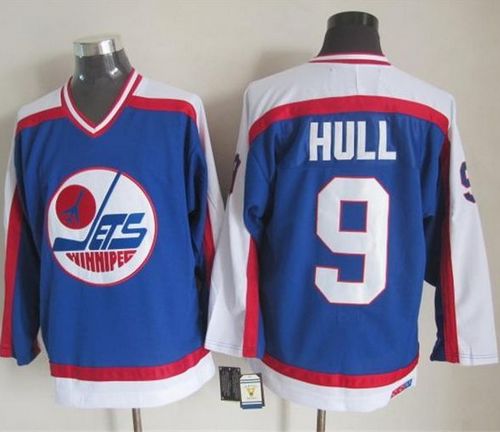 Jets #9 Bobby Hull Blue/White CCM Throwback Stitched NHL Jersey