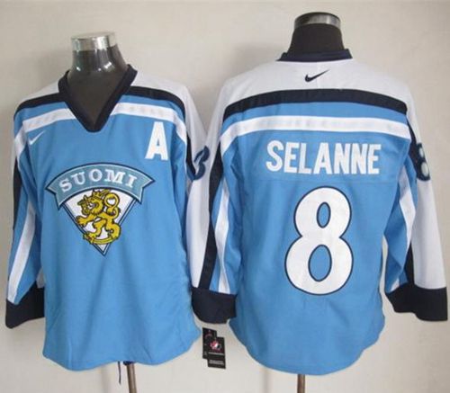 Jets #8 Teemu Selanne Light Blue  Throwback Stitched NHL Jersey