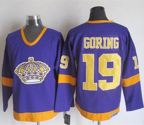 Kings #19 Butch Goring Purple/Yellow CCM Throwback Stitched NHL Jersey