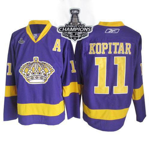 Kings #11 Anze Kopitar Purple 2014 Stanley Cup Champions Stitched NHL Jersey