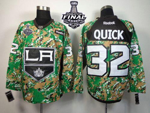 Kings #32 Jonathan Quick Camo Veterans Day Practice 2014 Stanley Cup Finals Stitched NHL Jersey