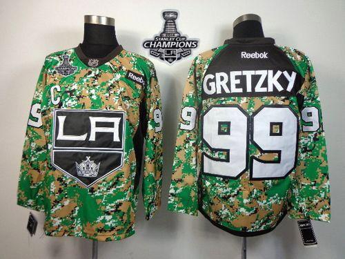 Kings #99 Wayne Gretzky Camo Veterans Day Practice 2014 Stanley Cup Champions Stitched NHL Jersey