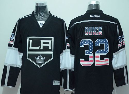 Kings #32 Jonathan Quick Black USA Flag Fashion Stitched NHL Jersey