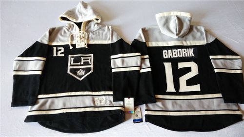Kings #12 Marian Gaborik Black Sawyer Hooded Sweatshirt Stitched NHL Jersey