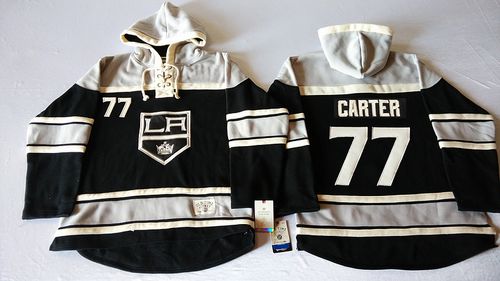 Kings #77 Jeff Carter Black Sawyer Hooded Sweatshirt Stitched NHL Jersey