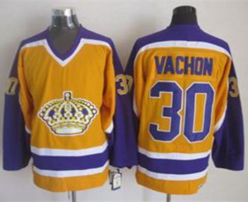 Kings #30 Rogie Vachon Yellow CCM Throwback Stitched NHL Jersey
