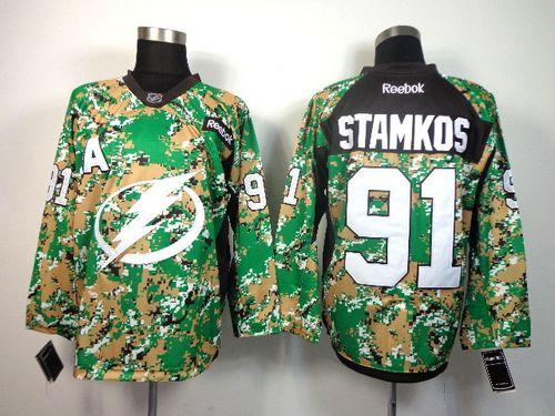 Lightning #91 Steven Stamkos Camo Veterans Day Practice Stitched NHL Jersey