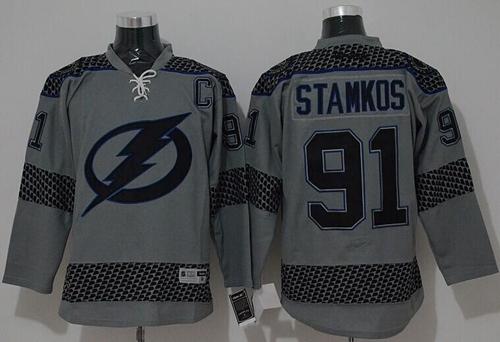 Lightning #91 Steven Stamkos Charcoal Cross Check Fashion Stitched NHL Jersey