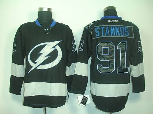 Lightning #91 Steven Stamkos Black Ice Stitched NHL Jersey