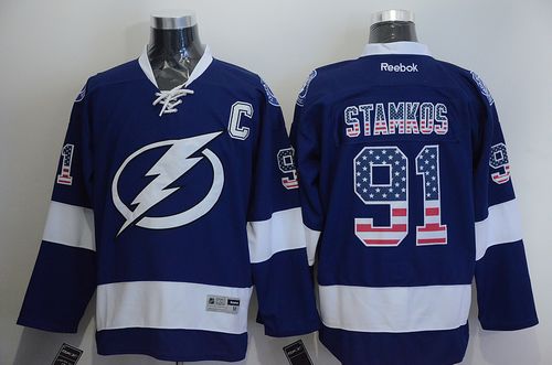 Lightning #91 Steven Stamkos Blue USA Flag Fashion Stitched NHL Jersey