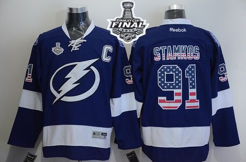 Lightning #91 Steven Stamkos Blue USA Flag Fashion 2015 Stanley Cup Stitched NHL Jersey