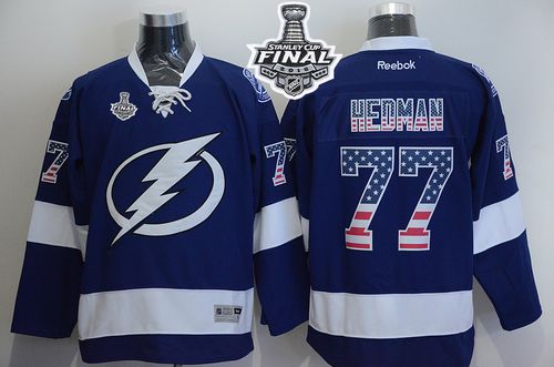 Lightning #77 Victor Hedman Blue USA Flag Fashion 2015 Stanley Cup Stitched NHL Jersey