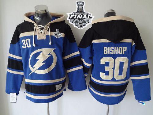 Lightning #30 Ben Bishop Blue Sawyer Hooded Sweatshirt 2015 Stanley Cup Stitched NHL Jersey