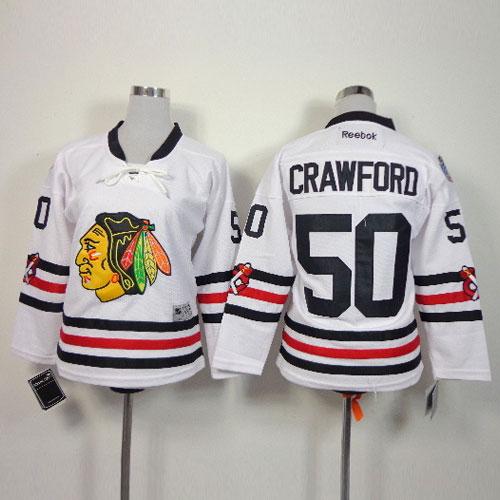 Blackhawks #50 Corey Crawford White 2015 Winter Classic Stitched Youth NHL Jersey