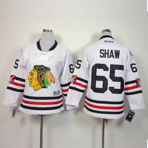 Blackhawks #65 Andrew Shaw White 2015 Winter Classic Stitched Youth NHL Jersey