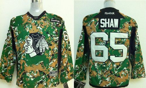 Blackhawks #65 Andrew Shaw Camo Veterans Day Practice Stitched Youth NHL Jersey