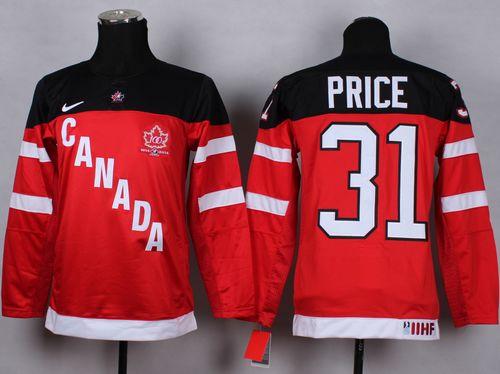 Team Canada #31 Carey Price Red 100th Anniversary Stitched Youth NHL Jersey