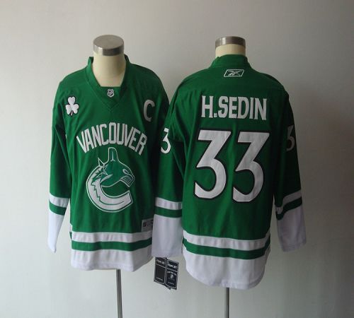 Canucks #33 Henrik Sedin Green St. Patty's Day Stitched Youth NHL Jersey