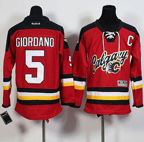 Flames #5 Mark Giordano Red Alternate Stitched Youth NHL Jersey