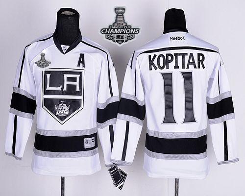 Kings #11 Anze Kopitar White Road 2014 Stanley Cup Champions Stitched Youth NHL Jersey