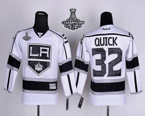 Kings #32 Jonathan Quick White Road 2014 Stanley Cup Champions Stitched Youth NHL Jersey