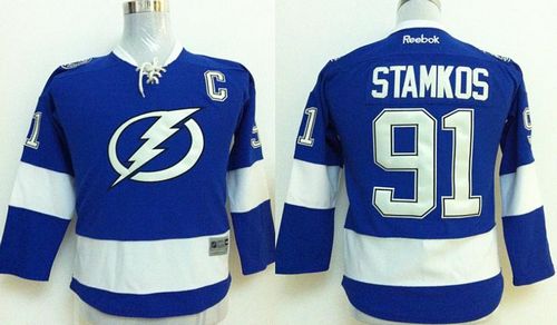 Lightning #91 Steven Stamkos Royal Blue Stitched Youth NHL Jersey