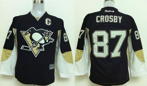 Penguins #87 Sidney Crosby Stitched Black Youth NHL Jersey