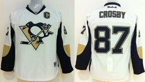 Penguins #87 Sidney Crosby White Stitched Youth NHL Jersey
