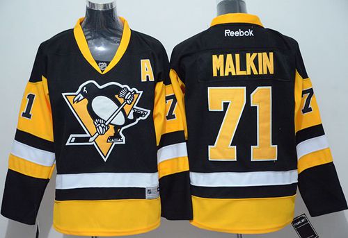 Penguins #71 Evgeni Malkin Black Alternate Stitched Youth NHL Jersey