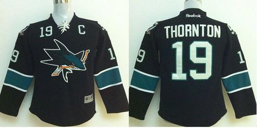 Sharks #19 Joe Thornton Black Stitched Youth NHL Jersey