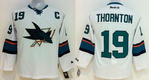 Sharks #19 Joe Thornton White Stitched Youth NHL Jersey