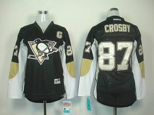 Penguins #87 Sidney Crosby Black Women's Home Stitched NHL Jersey