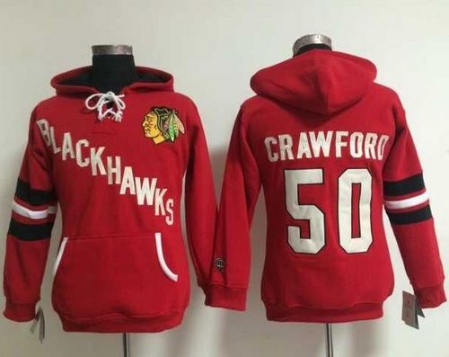 Chicago Blackhawks #50 Corey Crawford Red Women's Old Time Heidi NHL Hoodie