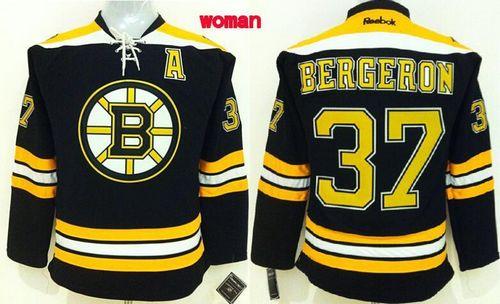 Bruins #37 Patrice Bergeron Black Home Women's Stitched NHL Jersey
