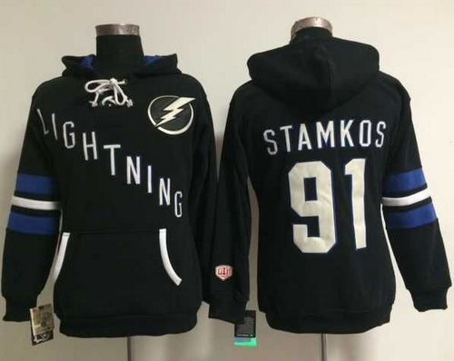 Tampa Bay Lightning #91 Steven Stamkos Black Women's Old Time Heidi NHL Hoodie