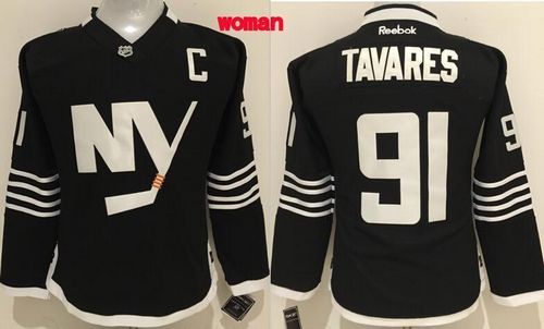 Islanders #91 John Tavares Black Alternate Women's Stitched NHL Jersey