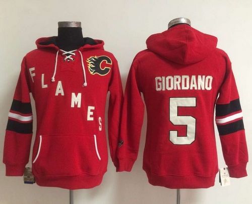Calgary Flames #5 Mark Giordano Red Women's Old Time Heidi NHL Hoodie