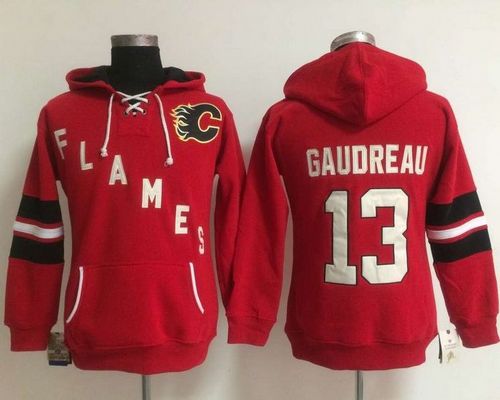 Calgary Flames #13 Johnny Gaudreau Red Women's Old Time Heidi NHL Hoodie