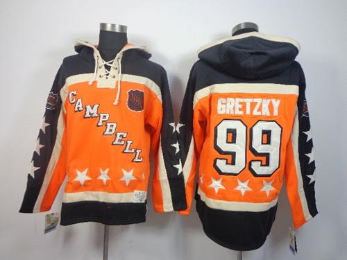 Oilers #99 Wayne Gretzky Orange All Star Sawyer Hooded Sweatshirt Stitched NHL Jersey