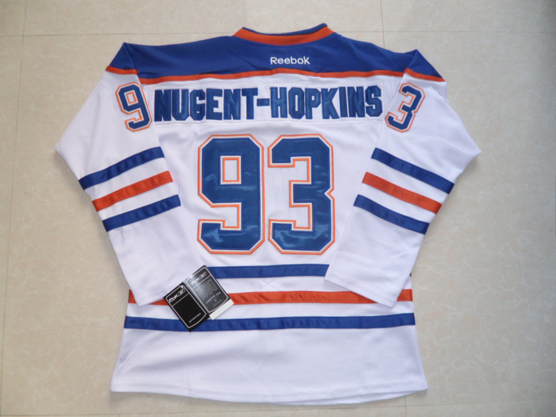 Oilers #93 Nugent Hopkins White Stitched NHL Jersey