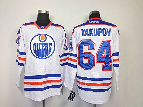 Oilers #64 Nail Yakupov White Stitched NHL Jersey