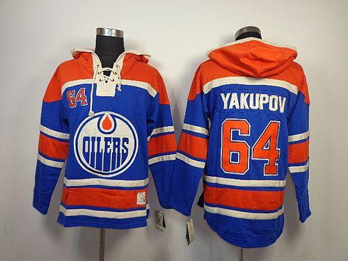 Oilers #64 Nail Yakupov Light Blue Sawyer Hooded Sweatshirt Stitched NHL Jersey