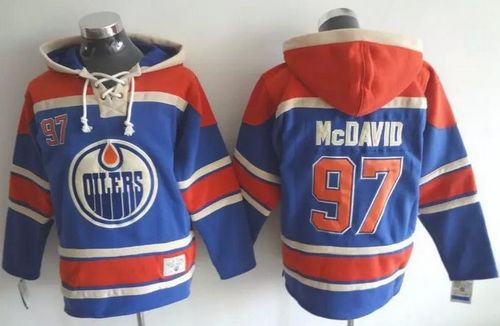 Oilers #97 Connor McDavid Light Blue Sawyer Hooded Sweatshirt Stitched NHL Jersey