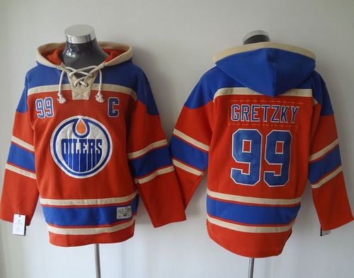 Oilers #99 Wayne Gretzky Orange Sawyer Hooded Sweatshirt Stitched NHL Jersey