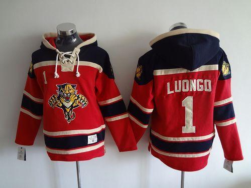 Panthers #1 Roberto Luongo Red Sawyer Hooded Sweatshirt Stitched NHL Jersey