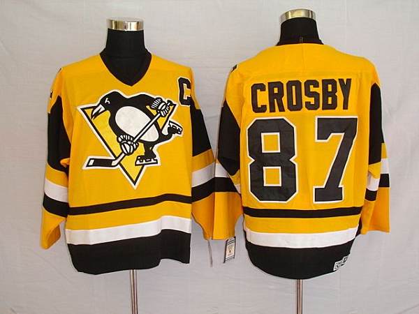 Penguins #87 Sidney Crosby Stitched Yellow Mitchell&Ness NHL Jersey